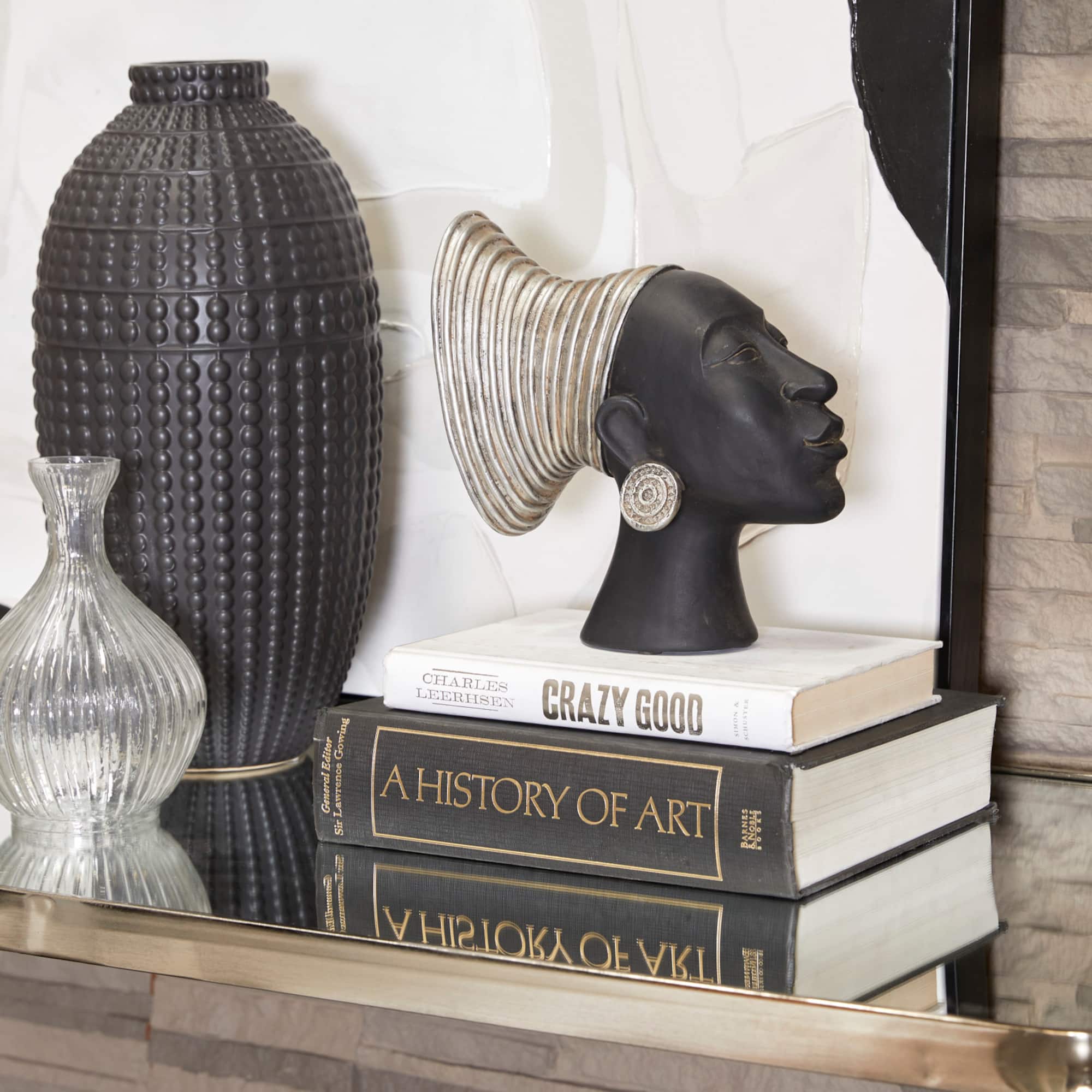 9" Black & Silver Finish Africa Inspired Woman Face Sculpture